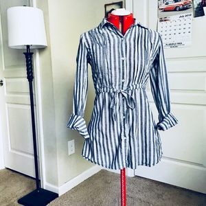 Heather Gray Striped A Line Mini Shirt Dress